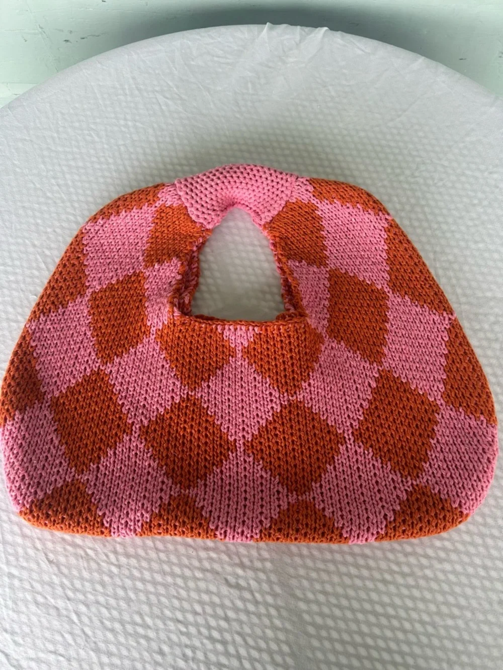 Kopari Purse Knit Argyle Pink Orange Circle Handbag Sweater Knit